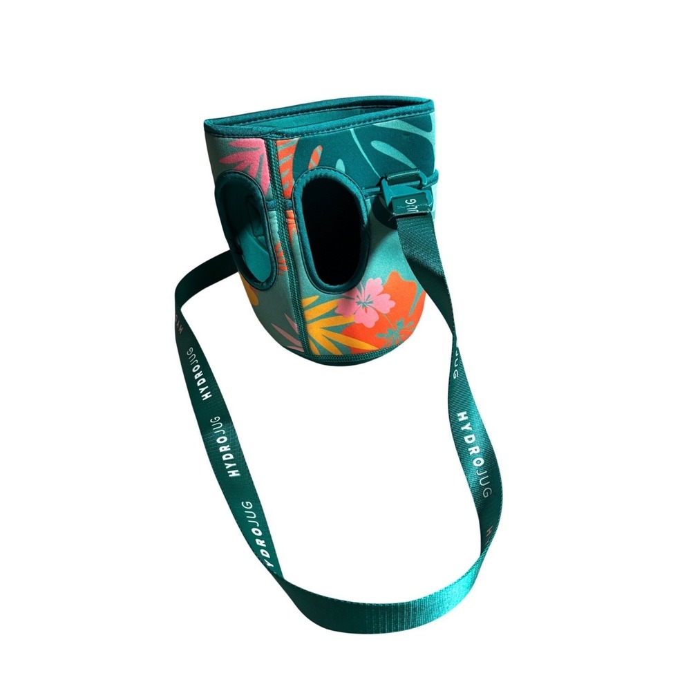 HydroJug Tropical‎ Floral Neoprene Water Bottle Carrier Sleeve with Strap Green